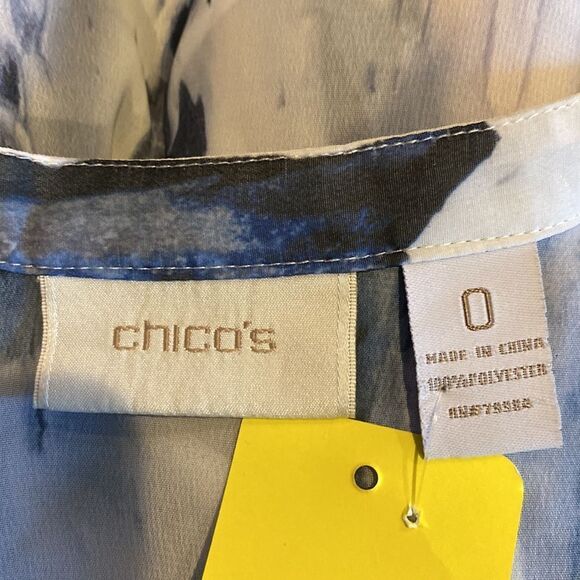 Chico’s 0 Blouse V Neck Button Down Pleated Sheer elastic cuffs side slits - Picture 6 of 6